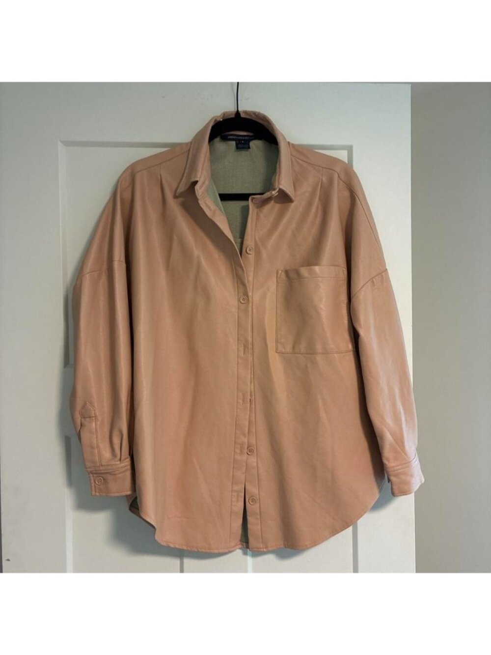 Tan oversized faux leather button-up shirt Great...
